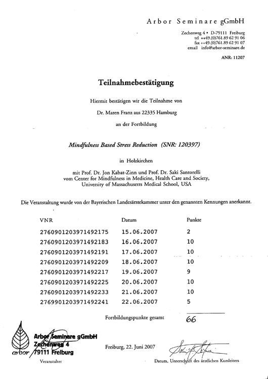 MBSR-Zertifikat